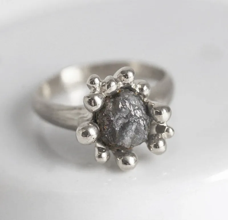 Romance Rough Gray Diamond Ring With Yellow Gold Band view 9