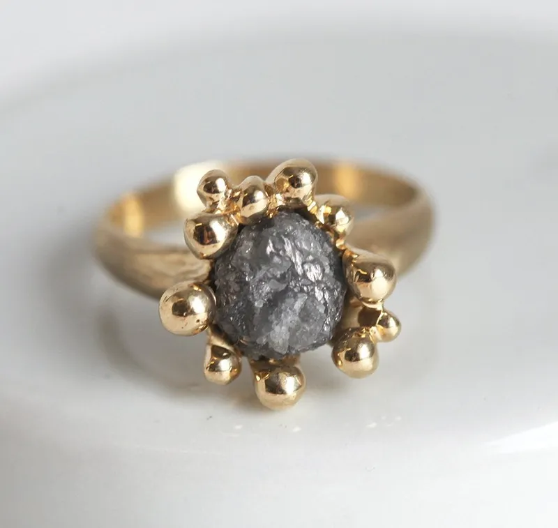 Romance Rough Gray Diamond Ring With Yellow Gold Band engagement ring