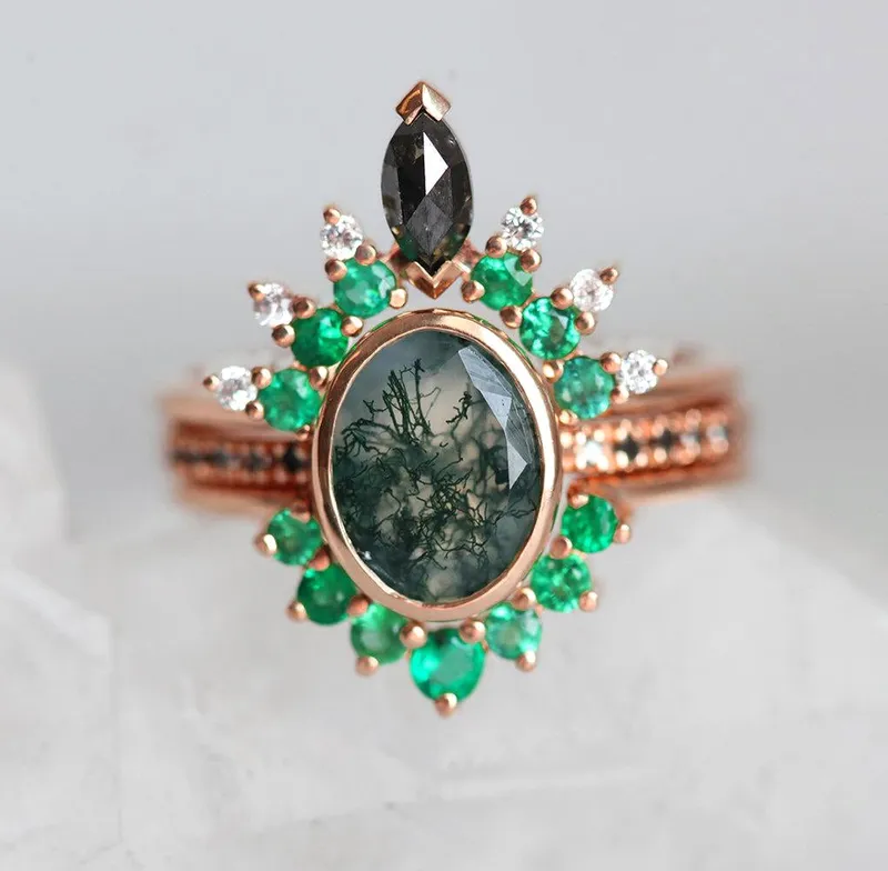 Ronia Moss Agate Ring Set vy 11