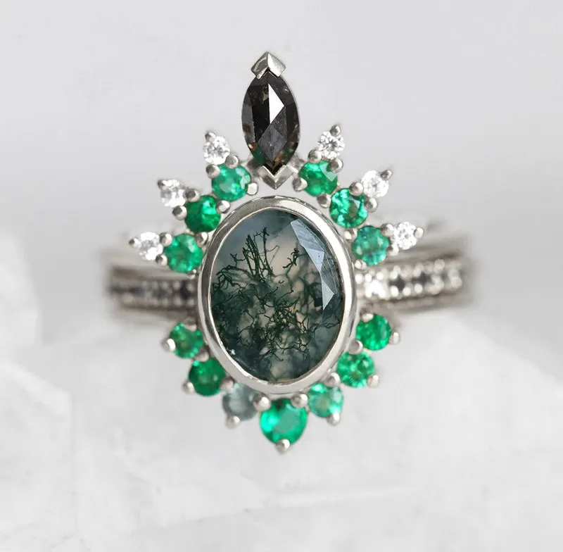 Ronia Moss Agate Ring Set vy 12