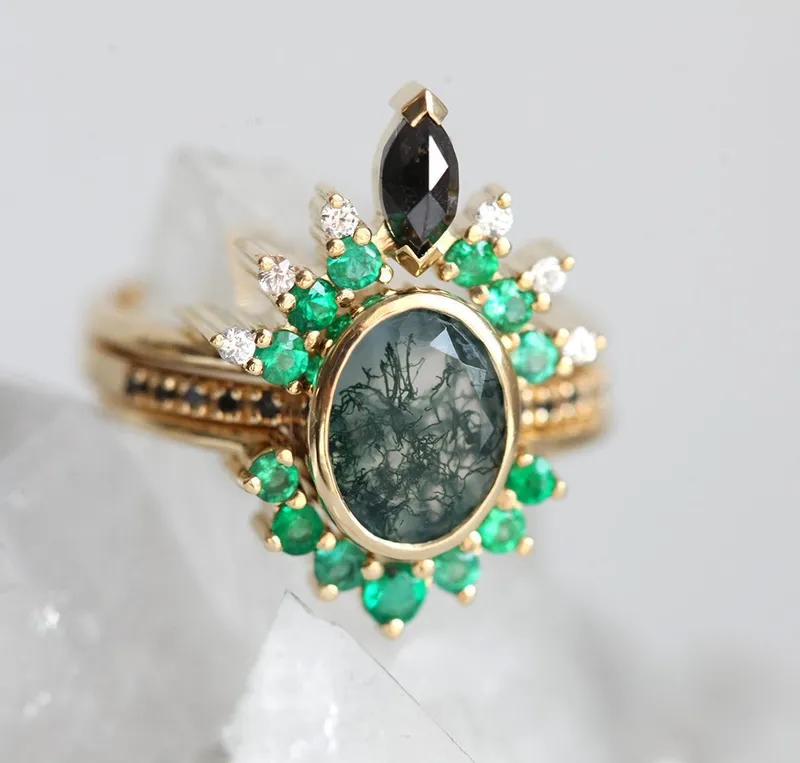 Ronia Moss Agate Ring Set vy 2