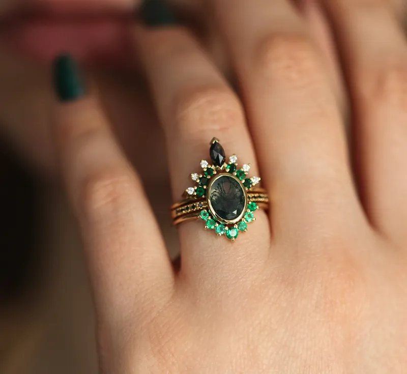 Ronia Moss Agate Ring Set vy 5