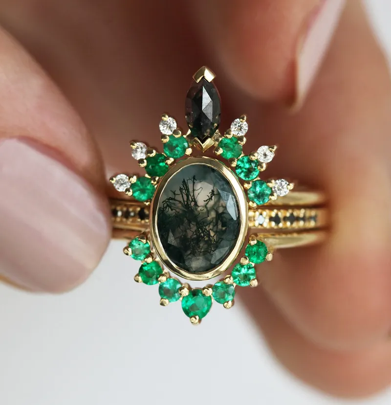 Ronia Moss Agate Ring Set vy 6