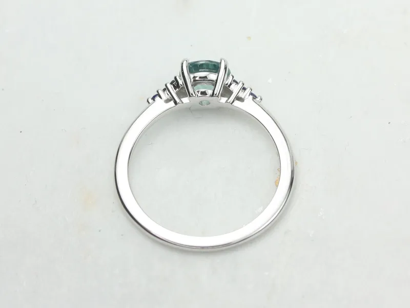1.21ct Ready to Ship Malia 14kt White Gold Teal Zircon Blue Sapphire Cluster Ring vy 5