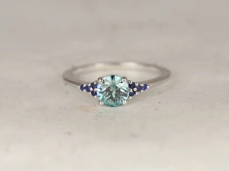 1.21ct Ready to Ship Malia 14kt White Gold Teal Zircon Blue Sapphire Cluster Ring vy 4