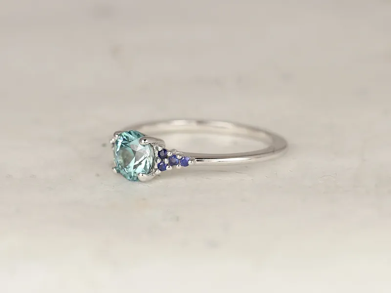 1.21ct Ready to Ship Malia 14kt White Gold Teal Zircon Blue Sapphire Cluster Ring vy 6