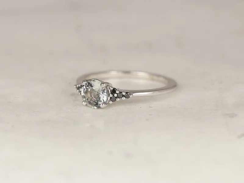 1ct Ready to Ship Malia 14kt White Gold Silver Grey Zircon Black Diamonds Cluster Ring view 5