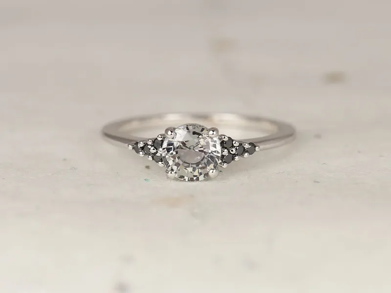 1ct Ready to Ship Malia 14kt White Gold Silver Grey Zircon Black Diamonds Cluster Ring view 3