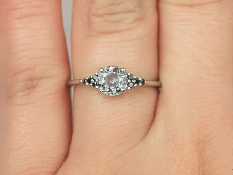 1ct Ready to Ship Malia 14kt White Gold Silver Grey Zircon Black Diamonds Cluster Ring view 7