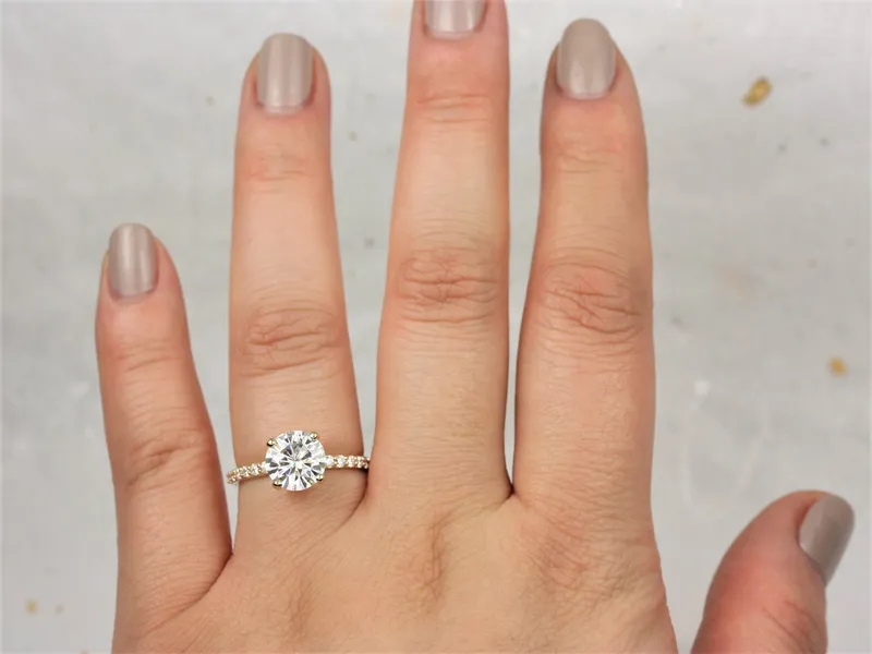 2ct Ready To Ship Sabrina 8mm 14kt Gold Moissanite Diamond Hidden Halo Round Solitaire Ring view 2