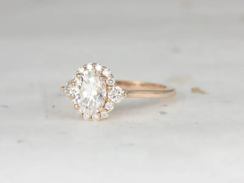 1.50cts Britney 8x6mm 14kt Moissanite Diamonds Unique Oval Halo Ring view 4