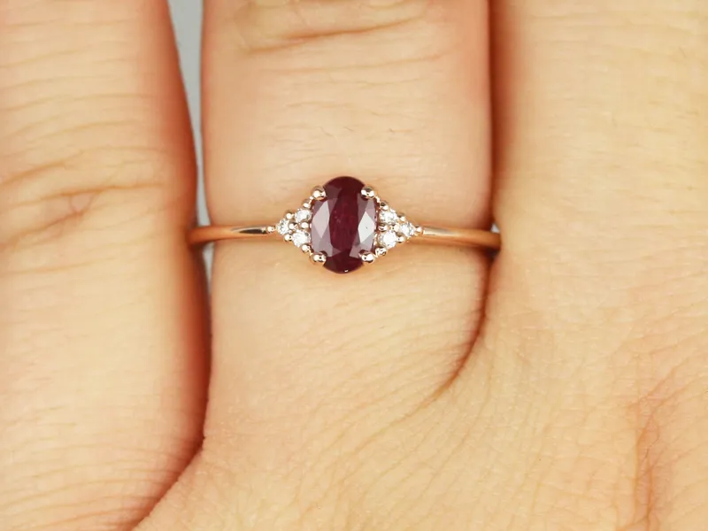 Ready to Ship Juniper 6x4mm 14kt Rose Gold Ruby Diamond Oval Cluster Ring vy 3