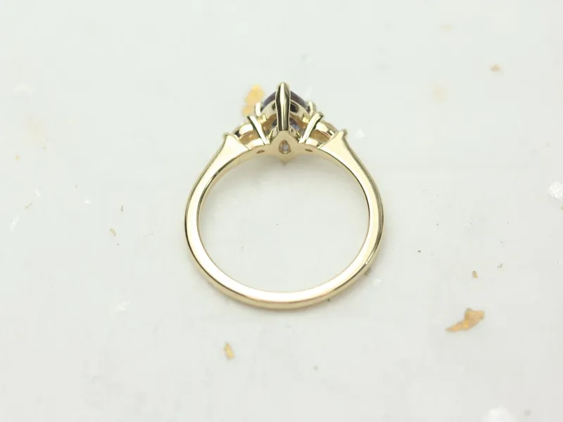 Petite Evette 7x5mm 14kt Gold Alexandrite Diamond Pear 3 Stone Ring view 4