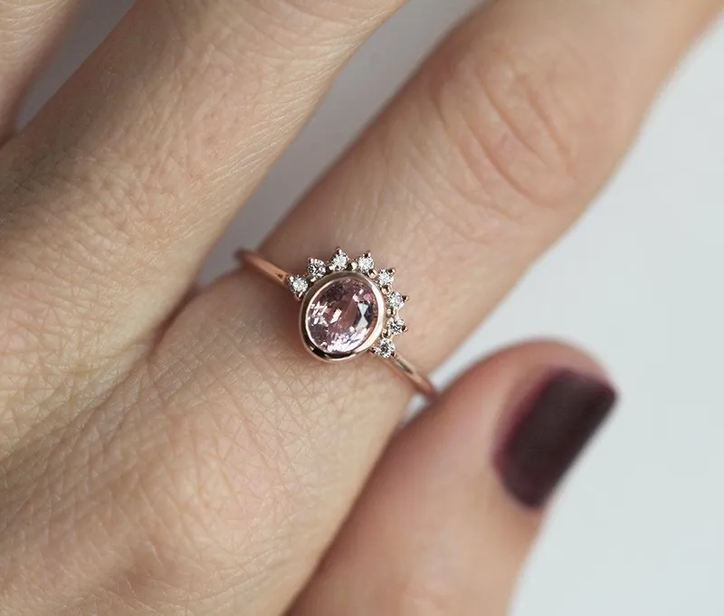 Rosalia Peach Sapphire Diamond Ring vy 2