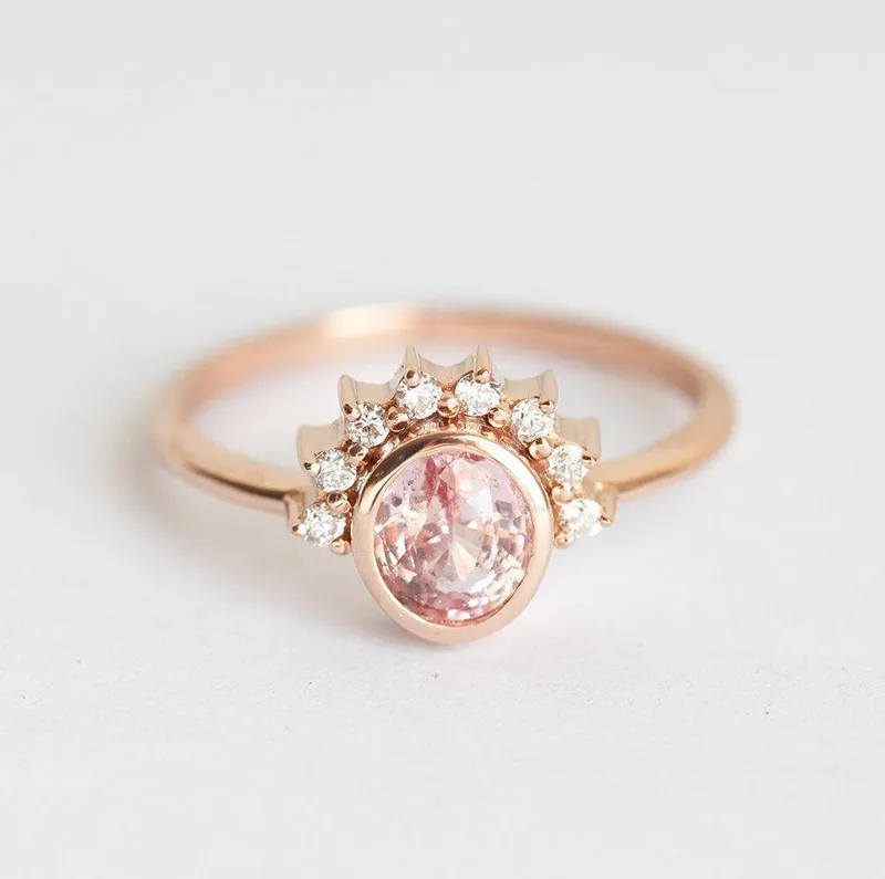 Rosalia Peach Sapphire Diamond Ring vy 3