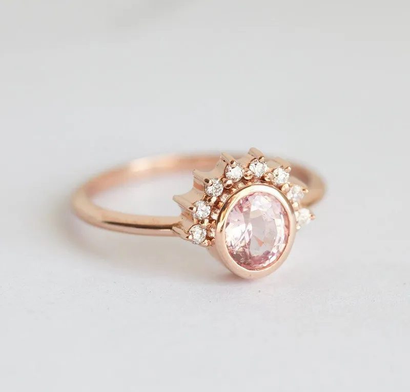 Rosalia Peach Sapphire Diamond Ring vy 4