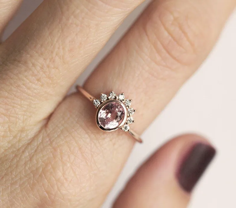 Rosalia Peach Sapphire Diamond Ring vy 5