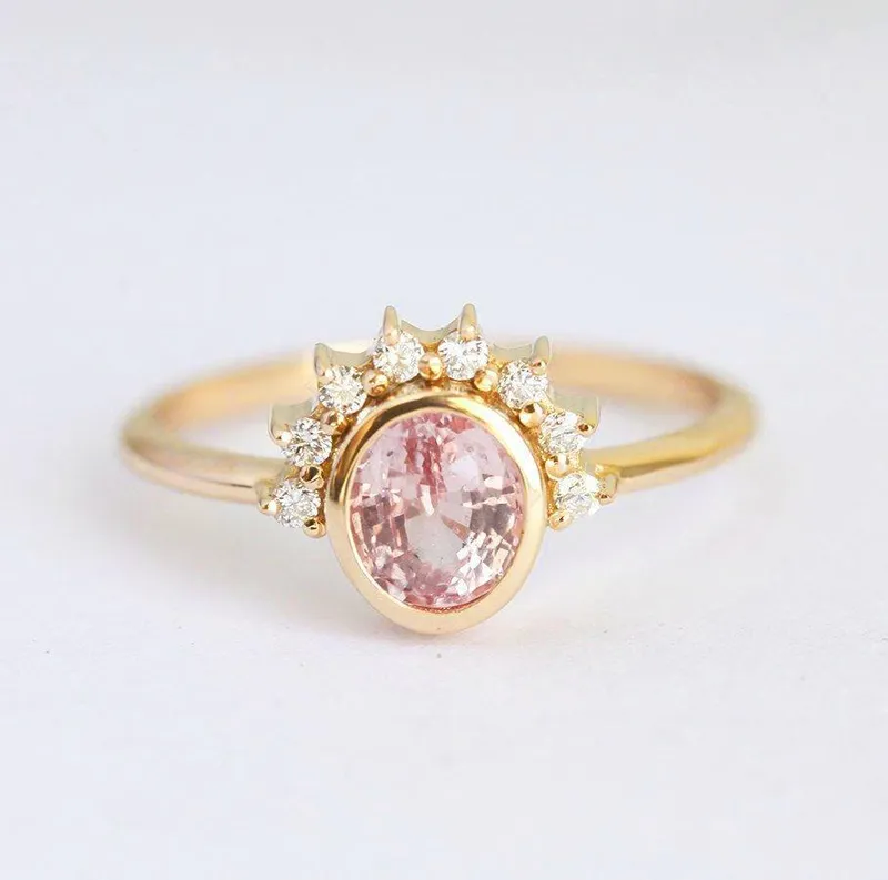 Rosalia Peach Sapphire Diamond Ring vy 6