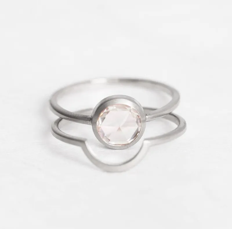 Rose Cut Diamond Solitaire Ring With Matching Band vy 12