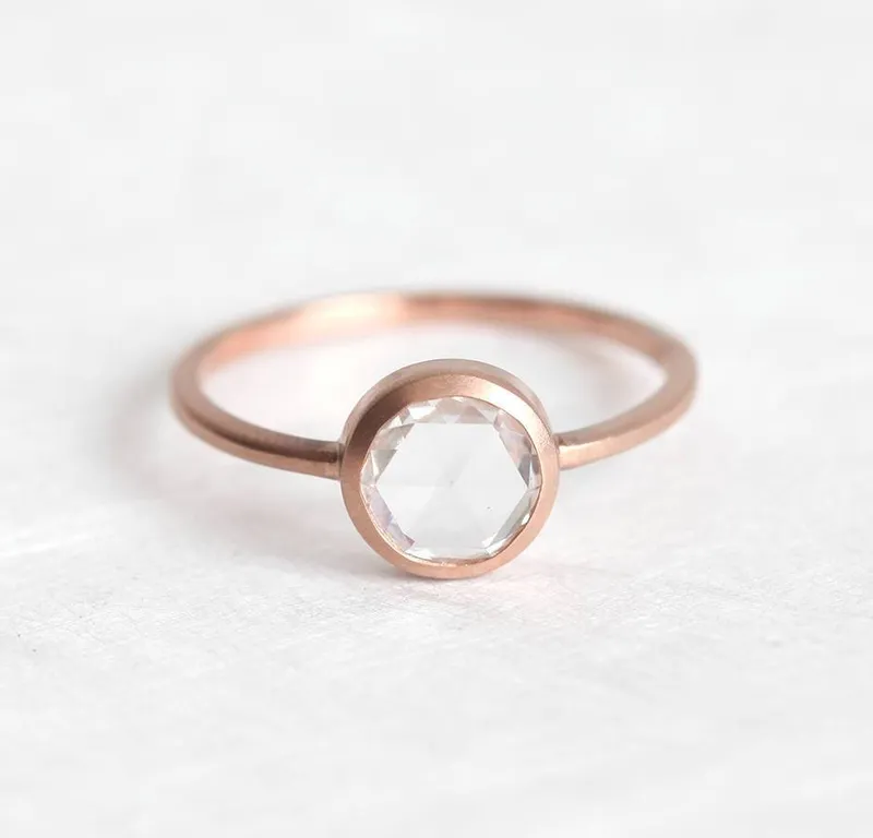Rose Cut Diamond Solitaire Ring With Matching Band vy 4