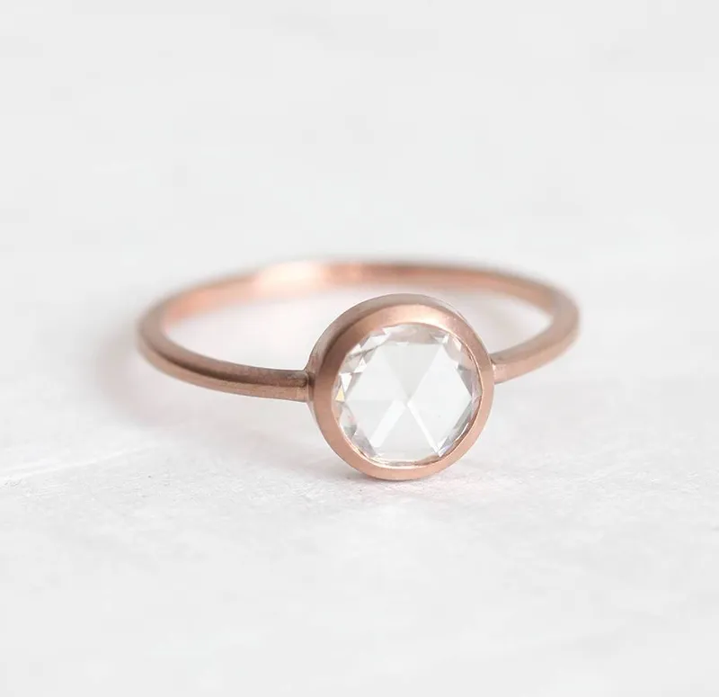 Rose Cut Diamond Solitaire Ring With Matching Band vy 5