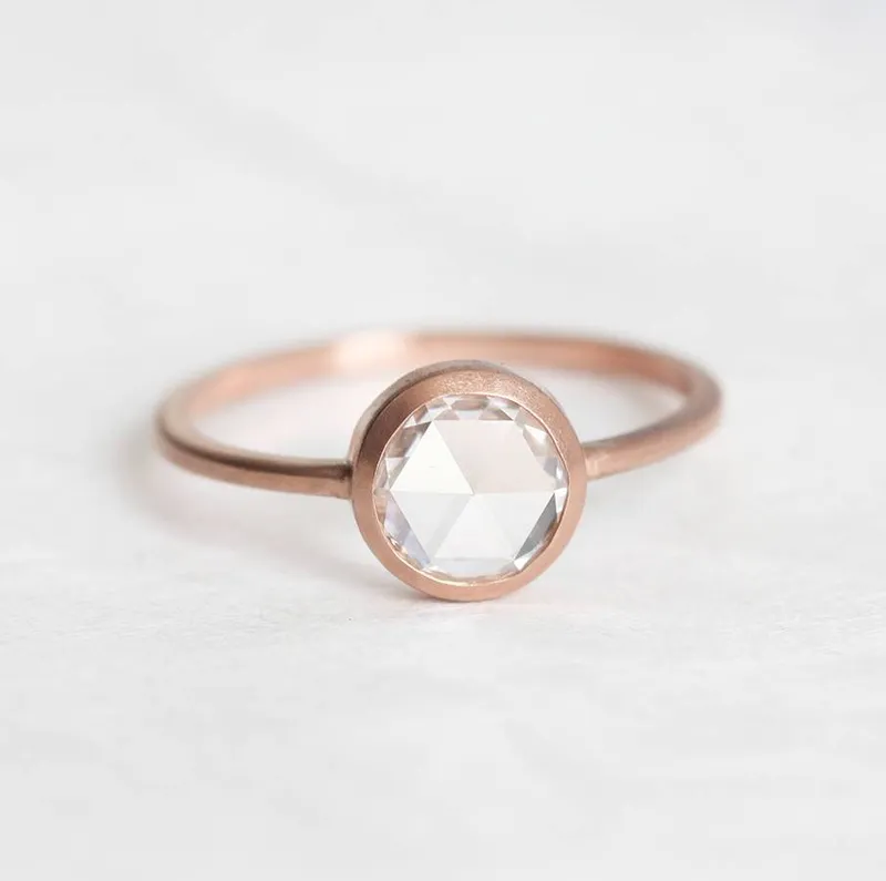 Rose Cut Diamond Solitaire Ring With Matching Band vy 7