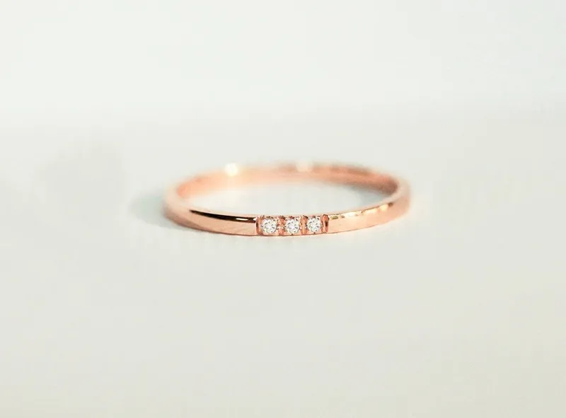 Rose Gold Diamond Band, Dainty Wedding Ring view 5