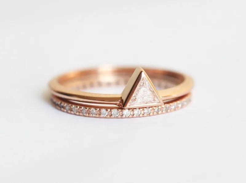 Rose Gold Diamond Wedding Set, Wedding Ring Set view 3