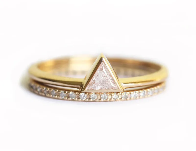 Rose Gold Diamond Wedding Set, Wedding Ring Set view 6
