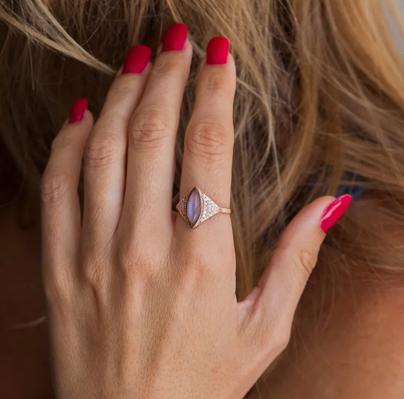ROSE GOLD MOONSTONE RING, DIAMOND MOONSTONE RING view 2