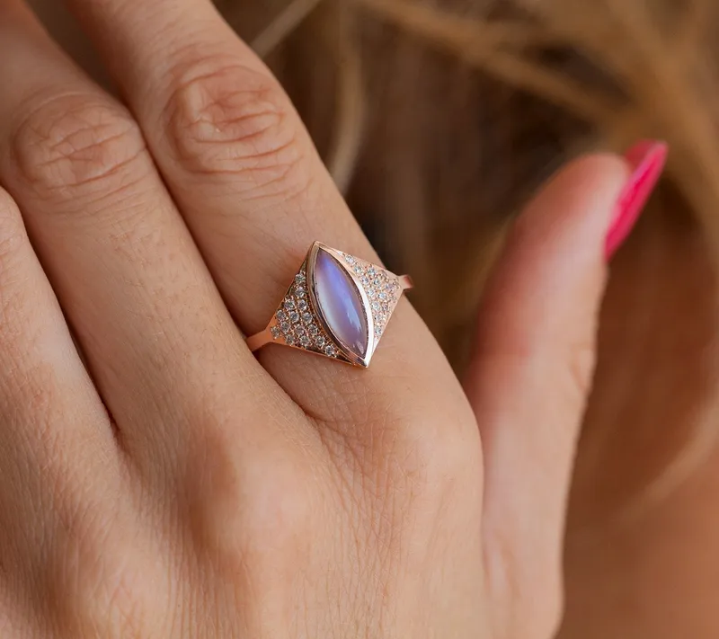 ROSE GOLD MOONSTONE RING, DIAMOND MOONSTONE RING view 3