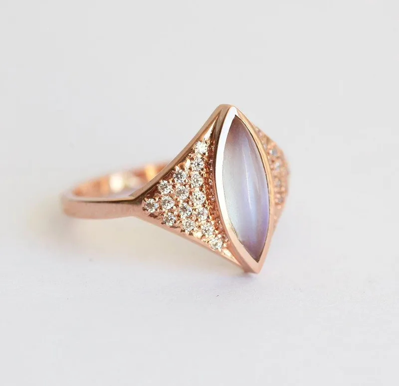 ROSE GOLD MOONSTONE RING, DIAMOND MOONSTONE RING view 4