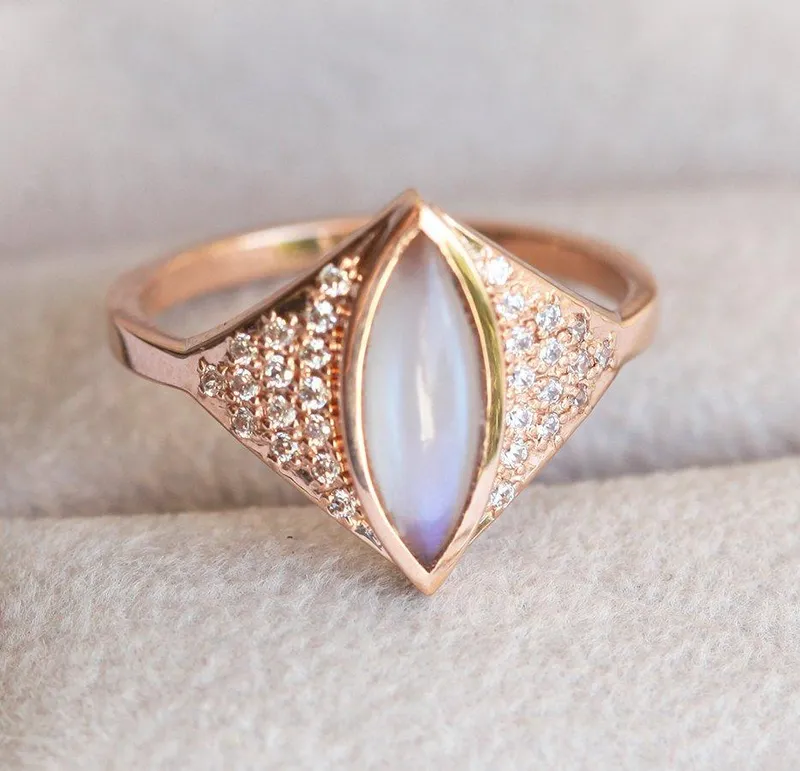 ROSE GOLD MOONSTONE RING, DIAMOND MOONSTONE RING view 5