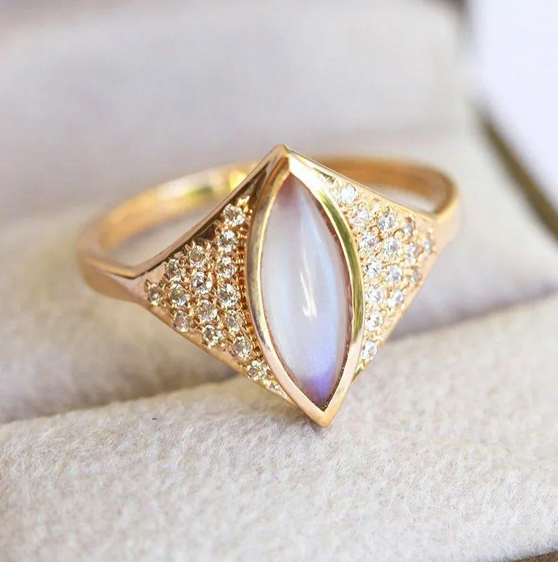 ROSE GOLD MOONSTONE RING, DIAMOND MOONSTONE RING view 6