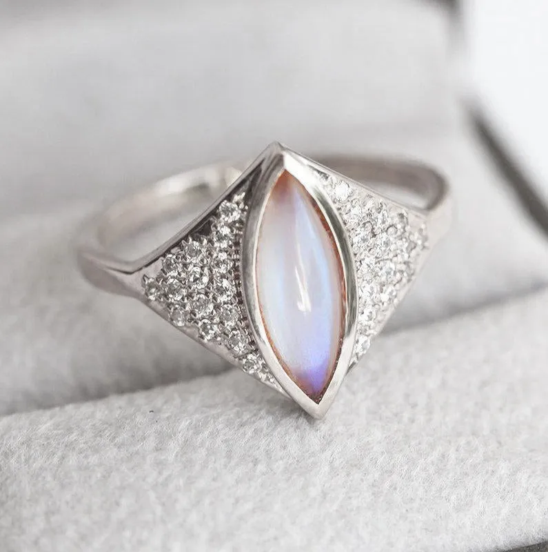 ROSE GOLD MOONSTONE RING, DIAMOND MOONSTONE RING view 7