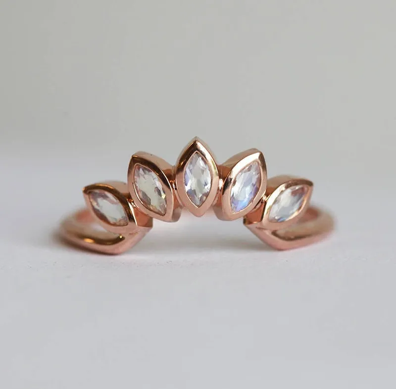 Rose Gold Moonstone Ring Set, Floral Moonstone Ring view 9