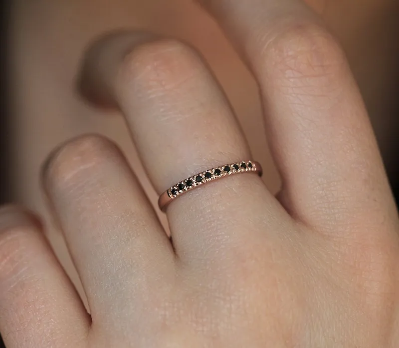 Rose Gold Pave Ring, Rose Gold Wedding Band diamond round cut engagement ring