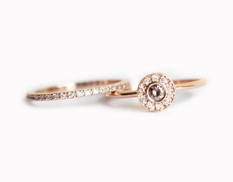 Rose Gold Ring Set, Rose Gold Diamond Set vy 3