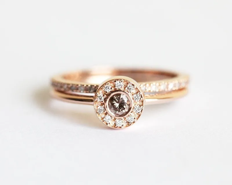 Rose Gold Ring Set, Rose Gold Diamond Set diamond round cut engagement ring