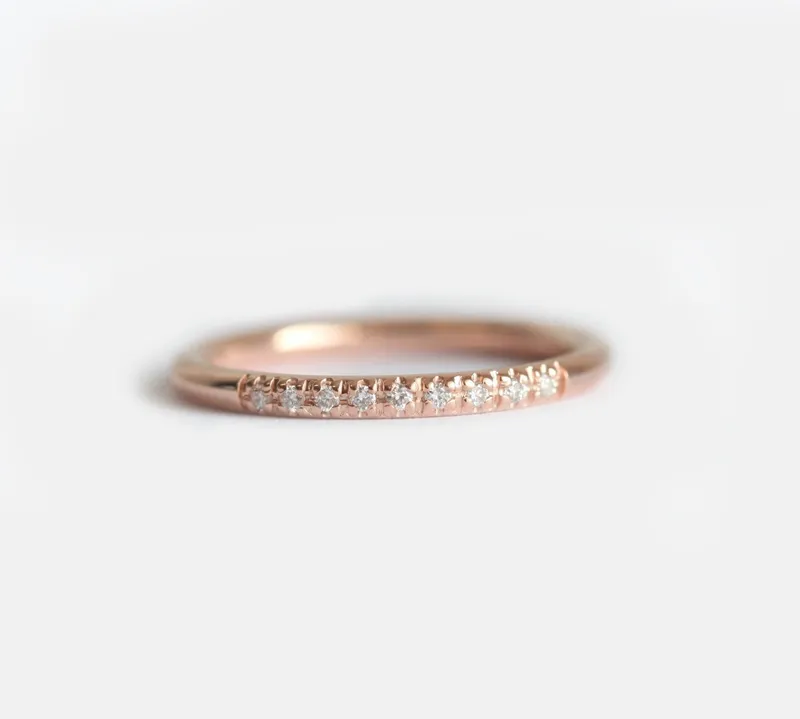 Rose Gold Wedding Band With Pav? Diamonds view 2