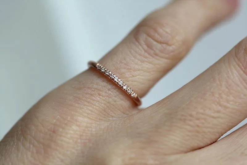 Rose Gold Wedding Band With Pav? Diamonds view 4