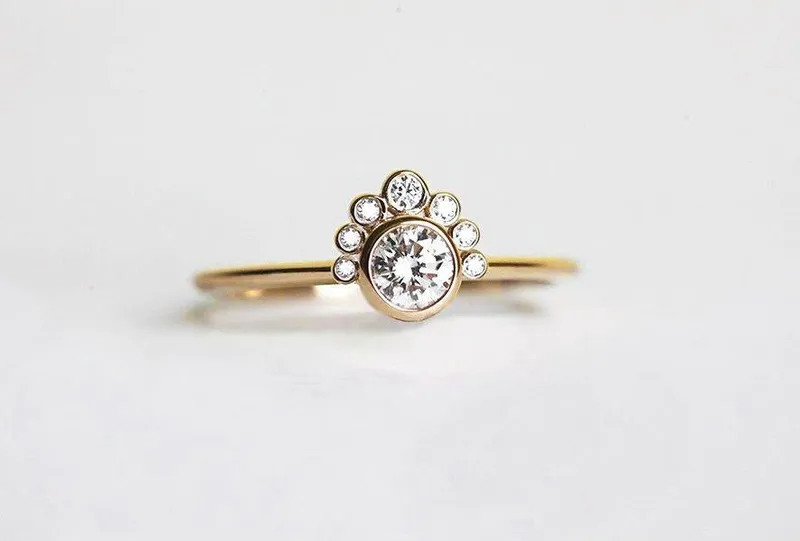 Round Diamond Engagement Ring, Crown Diamond Ring vy 4