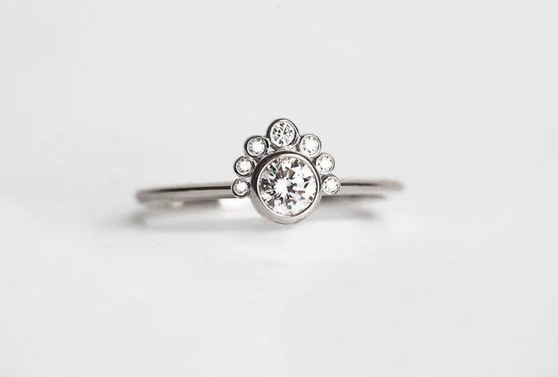 Round Diamond Engagement Ring, Crown Diamond Ring vy 5