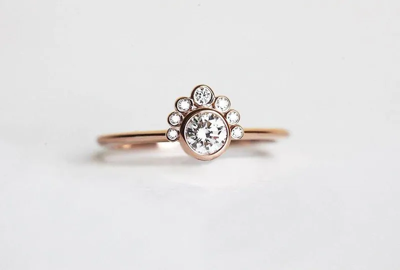 Round Diamond Engagement Ring, Crown Diamond Ring diamond round cut engagement ring