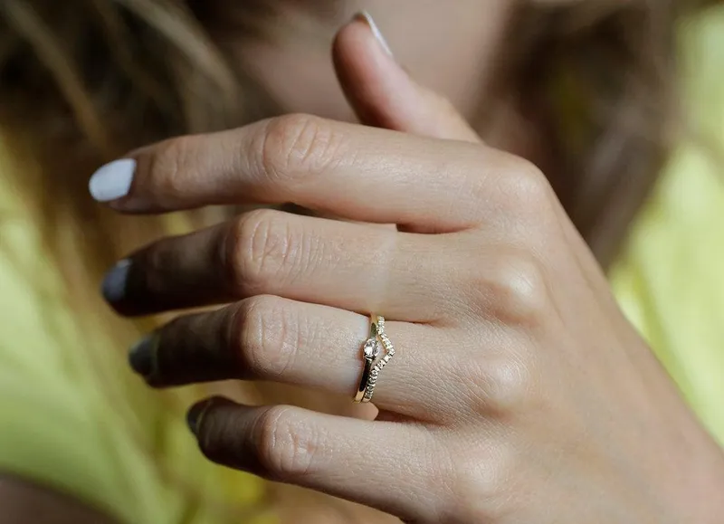 Round Diamond Ring, Modern Engagement Ring Set view 5