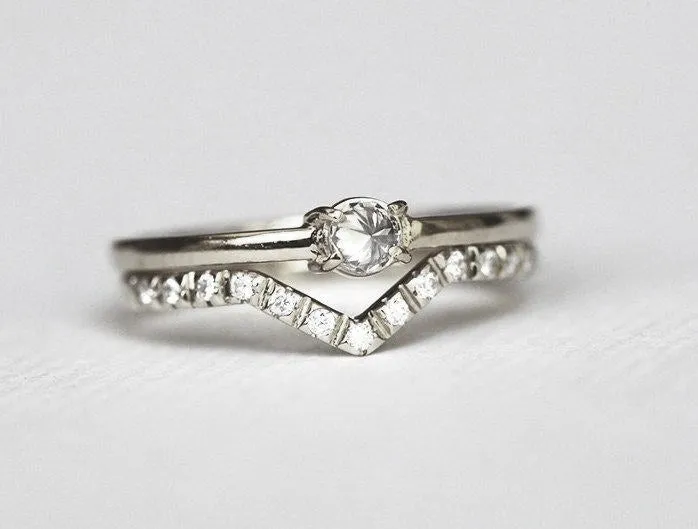 Round Diamond Ring, Modern Engagement Ring Set view 7