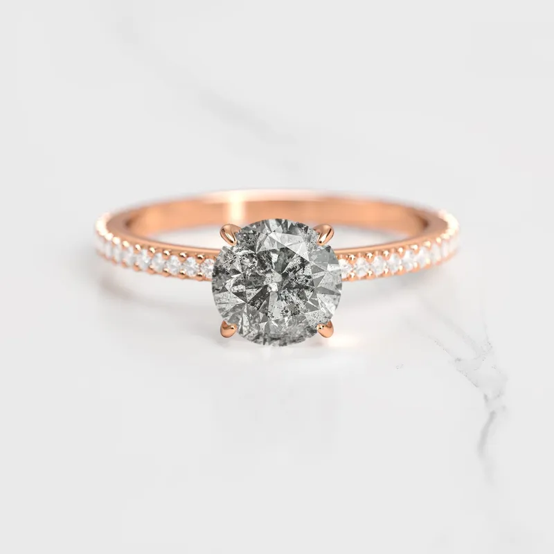 Round Full Pave Salt & Pepper Diamond Ring view 2