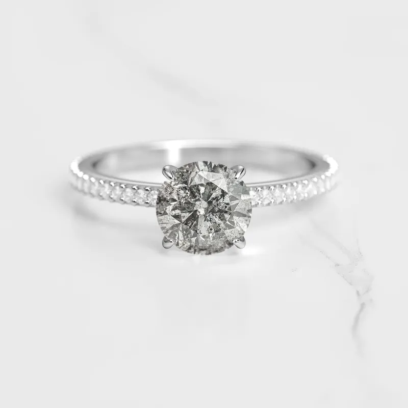 Round Full Pave Salt & Pepper Diamond Ring view 3
