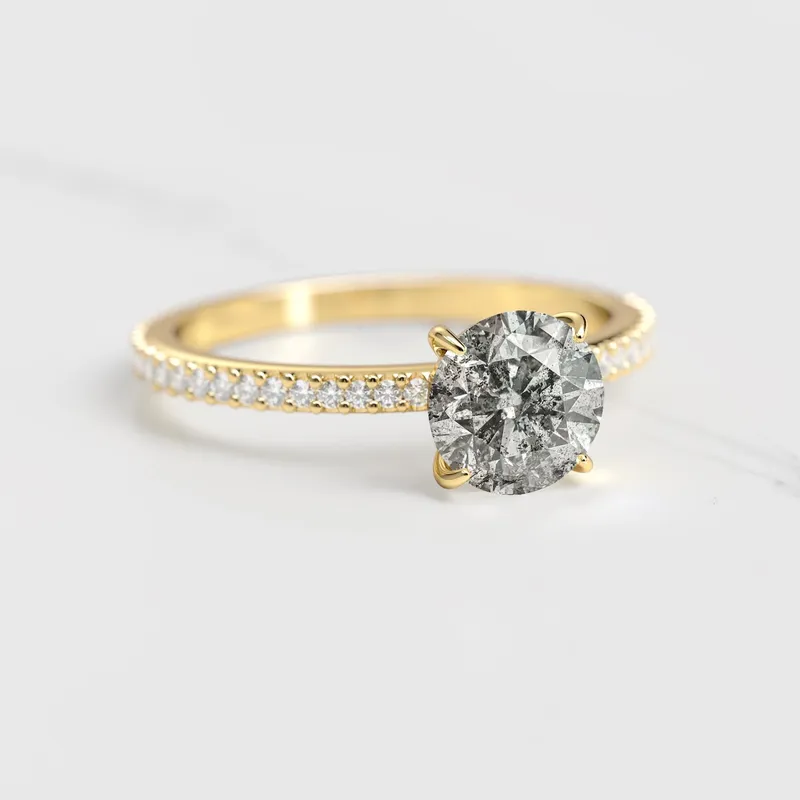 Round Full Pave Salt & Pepper Diamond Ring view 4