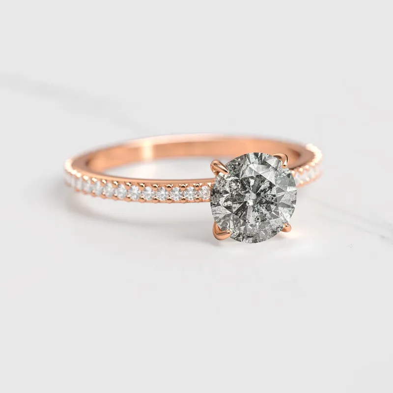 Round Full Pave Salt & Pepper Diamond Ring view 5